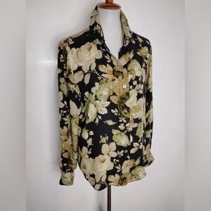 LINDA ALLARD ELLEN TRACY FLORAL SILK BLOUSE